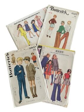 Four Vintage Kids Clothing Butterick McCall Sewing Pattern Bundle Tops Pants